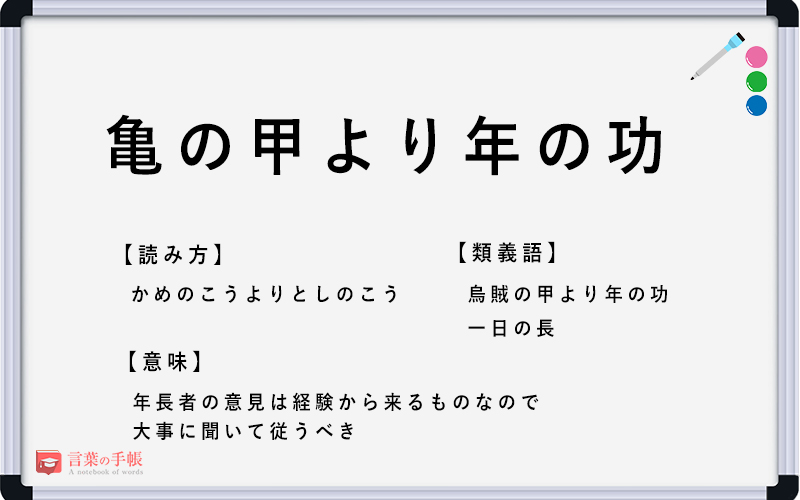 亀の甲より年の功 の使い方や意味 例文や類義語を徹底解説 言葉の手帳 様々なジャンルの言葉や用語の意味や使い方 類義語や例文まで徹底解説します