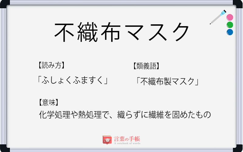 不織布マスク の使い方や意味 例文や類義語を徹底解説 言葉の手帳 様々なジャンルの言葉や用語の意味や使い方 類義語や例文まで徹底解説します